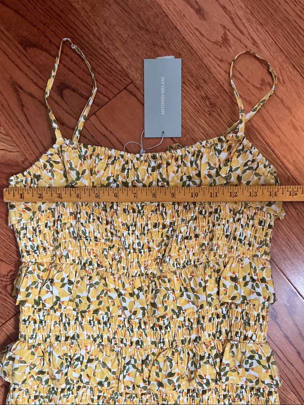ANTONIO MELANI Yellow Pears Smocked Midi with Spaghetti Straps - Picture 5 of 9